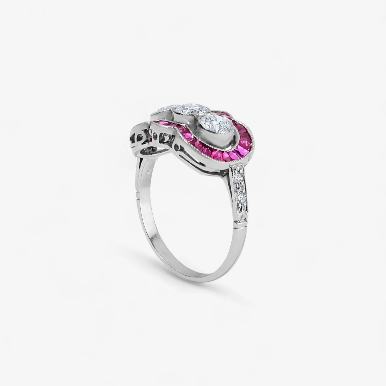 Three Stone Diamond Ring with Rubies - Image 2