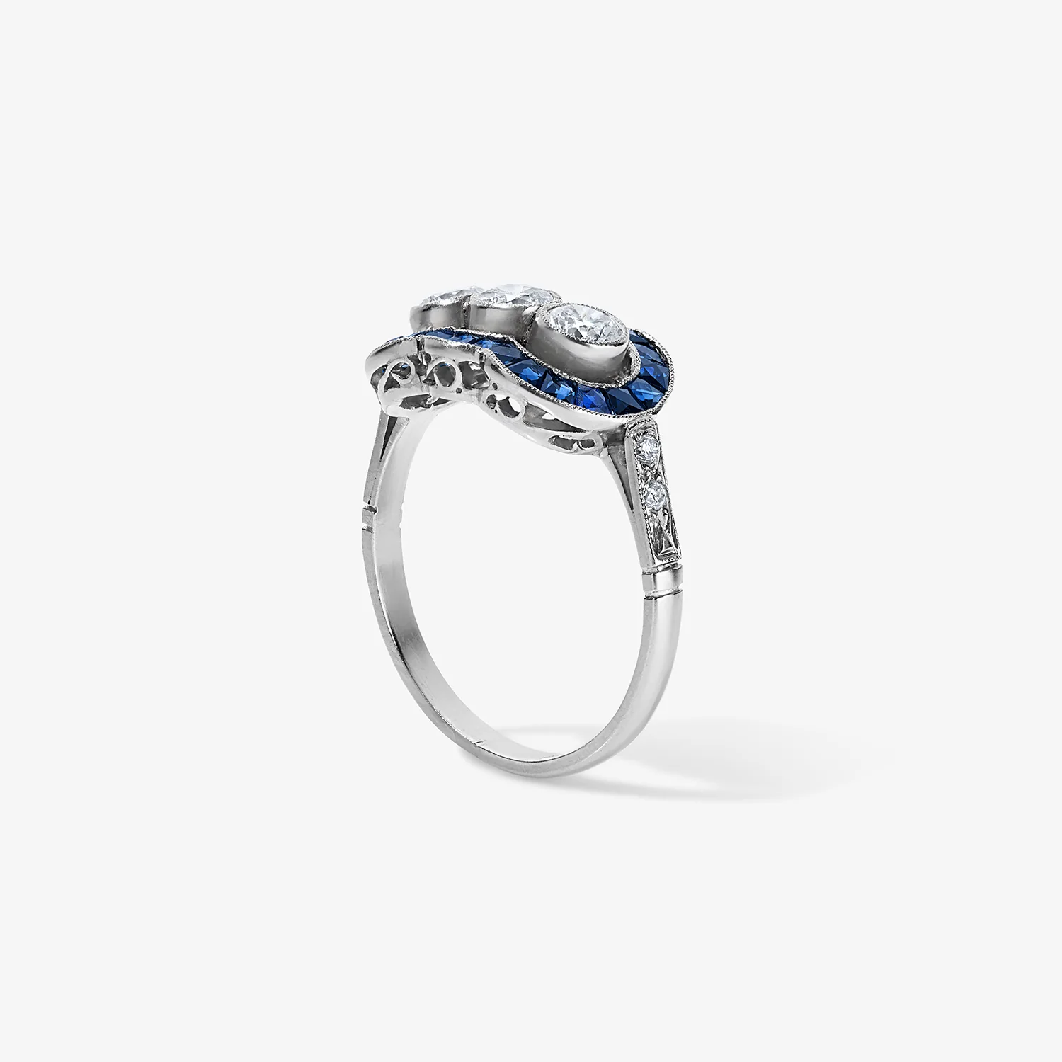 Three Stone Diamond Ring with Sapphires - Image 2