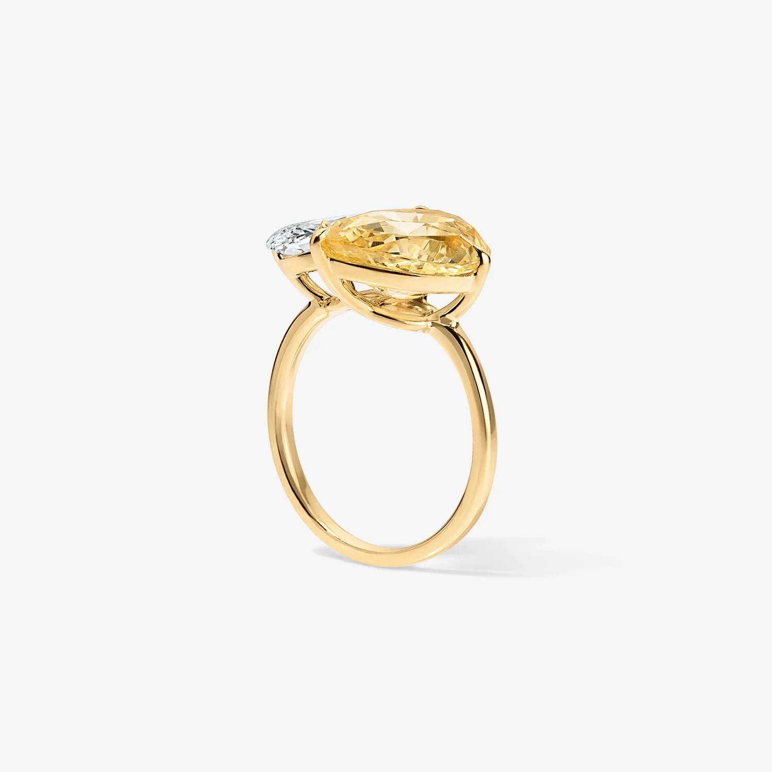 Two Stone Pear Ring with Yellow Beryl and White Diamond - Image 2