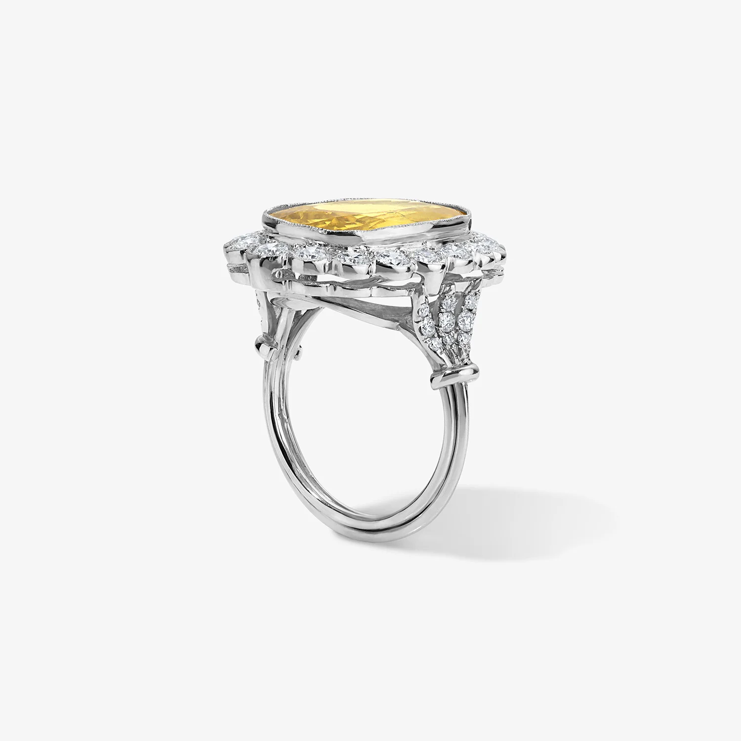 Yellow Sapphire Cocktail Ring with Diamond Halo - Image 2